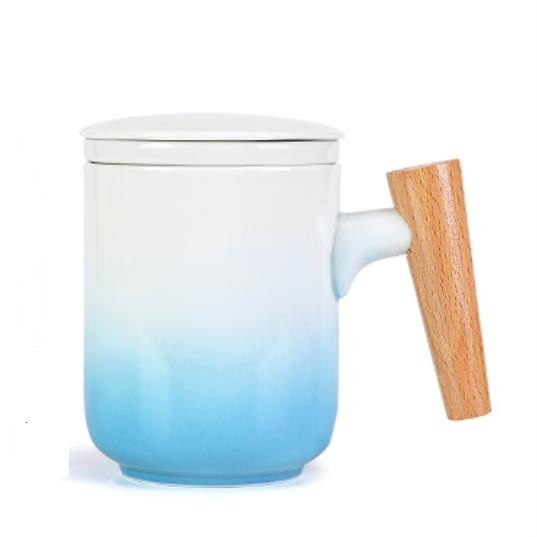 Keramisk kontorfilter tekop silde vandkrus med låg te separering kop husholdningsdrink til: Blå og hvid