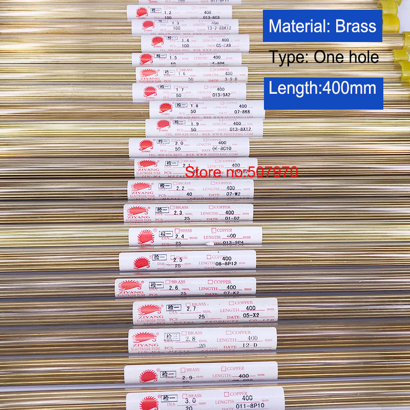 Wedm messingelektroderør 0.5/0.8/0.9/1.0/1.5*400mm dør enkelt hul til edm boremaskine