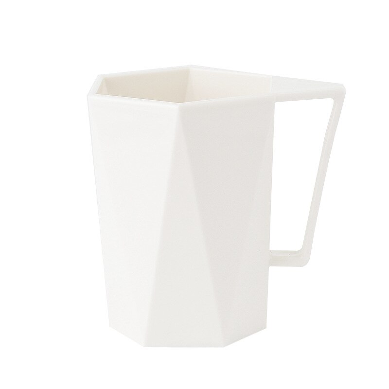 1 Pcs Huishoudelijke Geometrische Vorm Mondwater Cup Met Handvat Paar Cup Diamant Facet Plastic Toothbrushing Cup Tand Mok Melk Cup: White