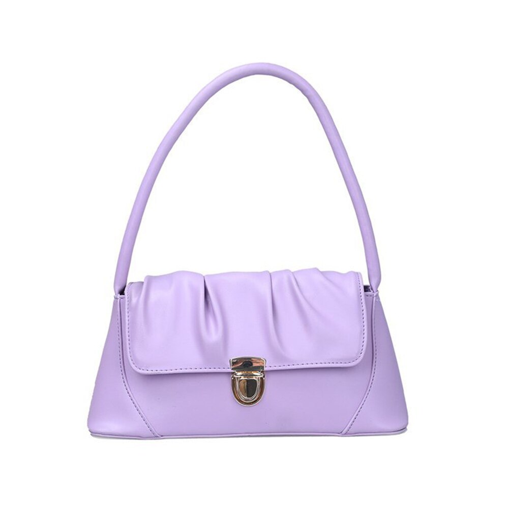 Bolso versátil sencillo para mujeres jóvenes, bolsos de mano de Color sólido, bolsos de mujer, Bolso pequeño plisado de PU para hombro con asa superior: Púrpura