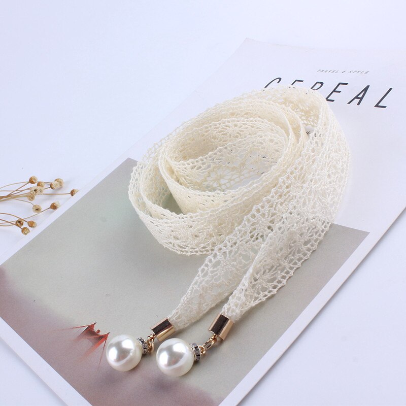 Faja hueca de encaje para mujer, Cinturón fino de perlas, cuerda para vestidos, banda de cintura de borla, cinturón con nudo decorado, cinta estrecha negra: beige