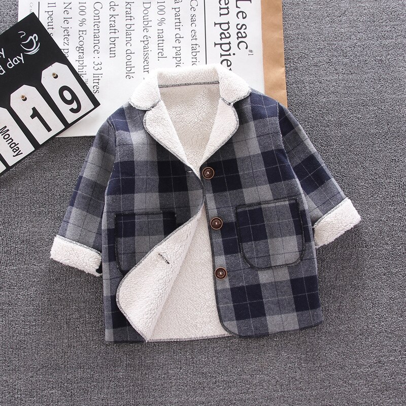 Herbst Winter Jungen warme jacke Plaid Wolle Mantel freundlicher Winter oben revers Plus samt dick windbreaker: schwarz / 4T
