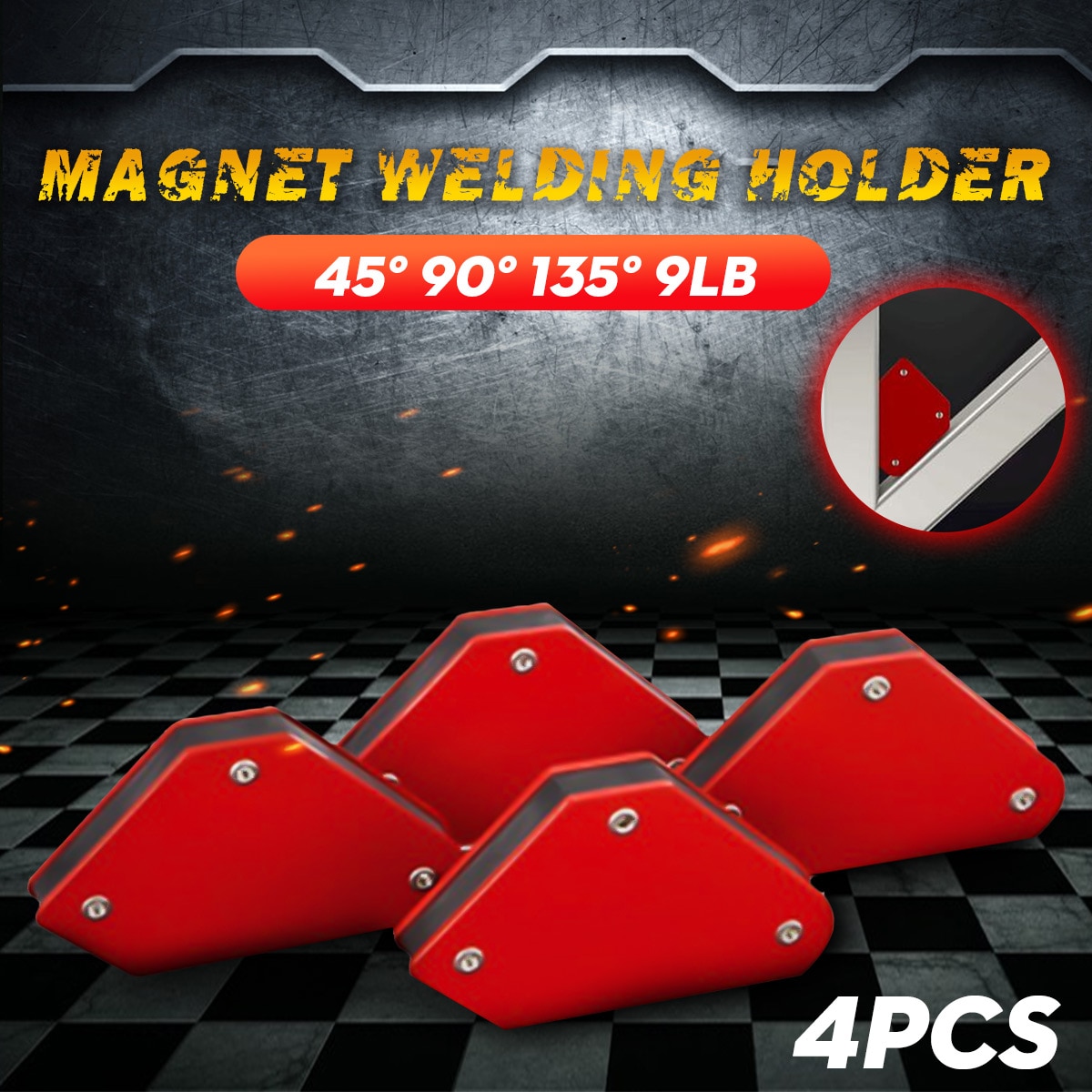 4 Stks/partij 4 Lassen Magneet Magnetische Vierkante Houder Pijl Klem 45 ° 90 ° 135 ° 9LB Magnetische Klem Voor elektrische Lassen Ijzeren Gereedschap