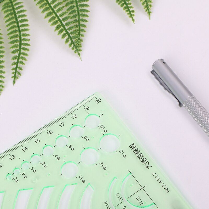 Students Math Drawing Learning Plastic Template Ruler Protractor Green Plastic