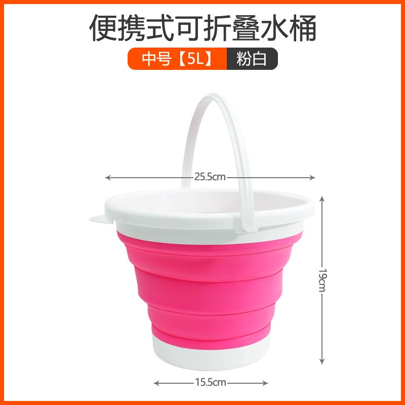 Portable Collapsible Bucket Car Bucket Outdoor Car Wash Travel Fishing Bucket Pen Washing Bucket Multifunctional Folding Bucket: Medium pink white