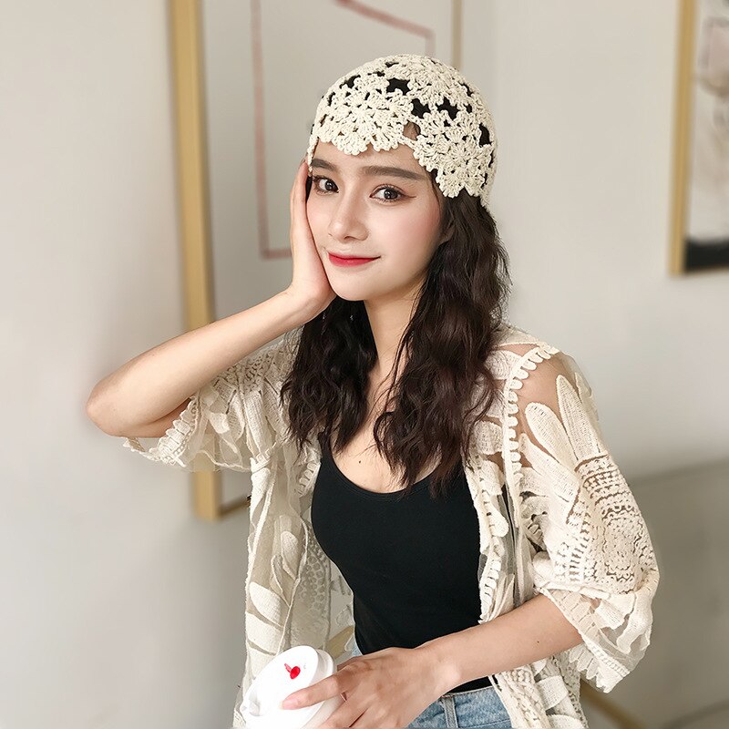 Bonnet Vintage en Crochet pour femmes, motif floral tricoté, Skullies, rétro, printemps été, ZZ-384