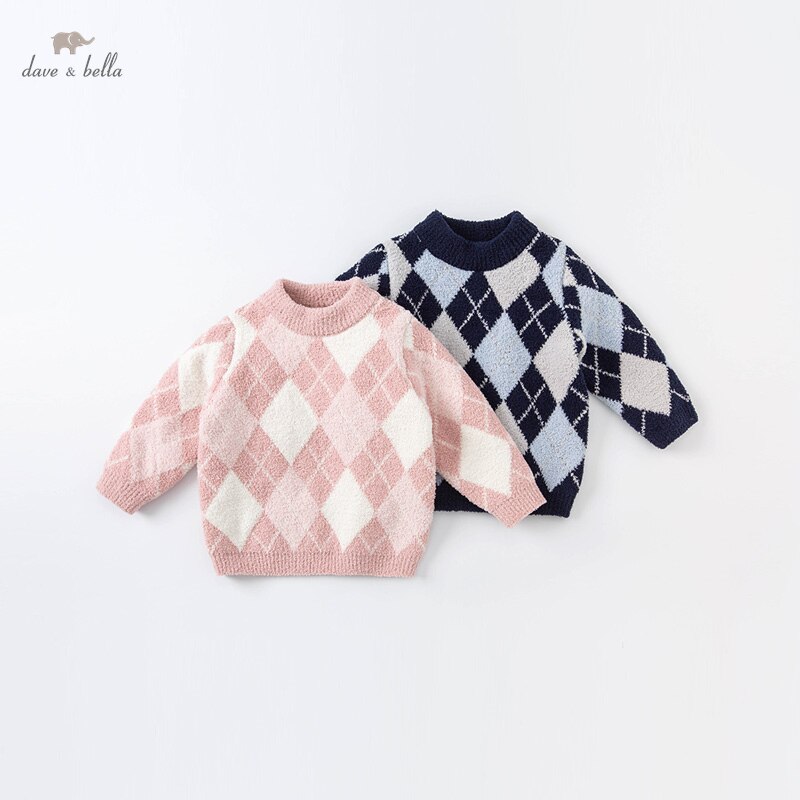 DBJ19495 Dave Bella Winter Leuke Baby Unisex Kerst Plaid Gebreide Trui Kinderen Meisjes Jongens Mode Peuter Boutique Tops