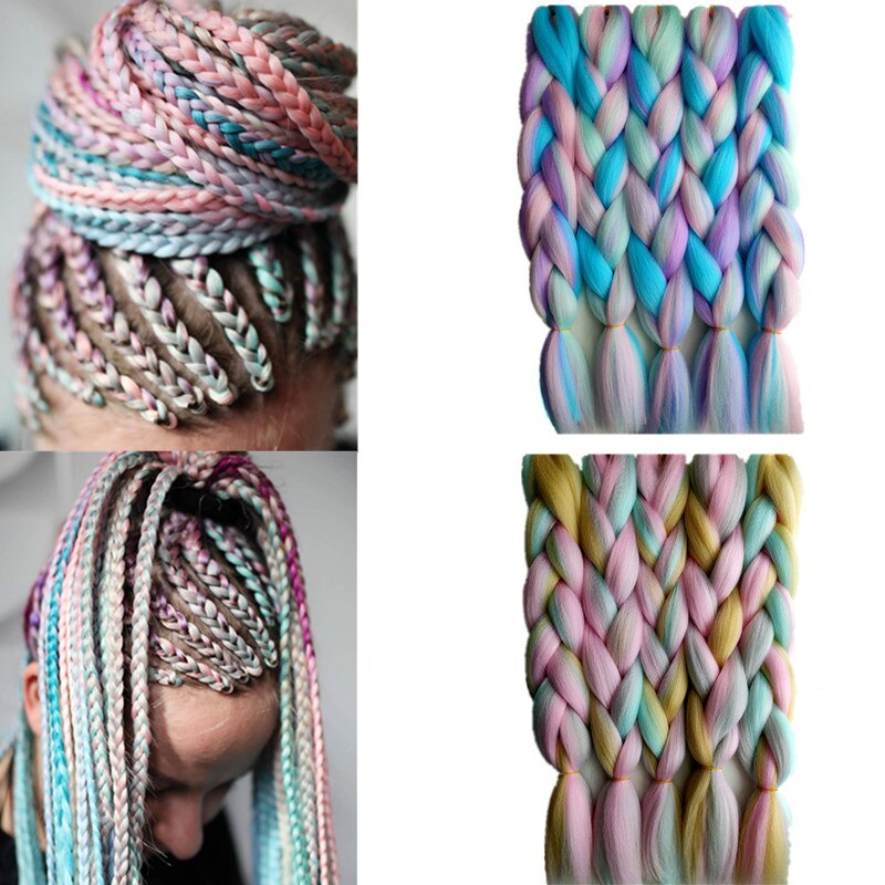 Hywamply 24" Synthetic Jumbo Braid Hair Extension African Braiding Attachment for Twist Box Dread Braids Blend Ombre Candy Color