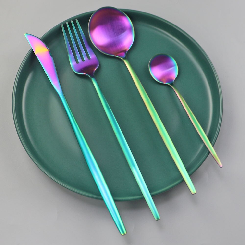 Western 4 pièces rose or mat ensemble de couverts 304 en acier inoxydable vaisselle couteau fourchette cuillère vaisselle cuisine dîner couverts ensemble