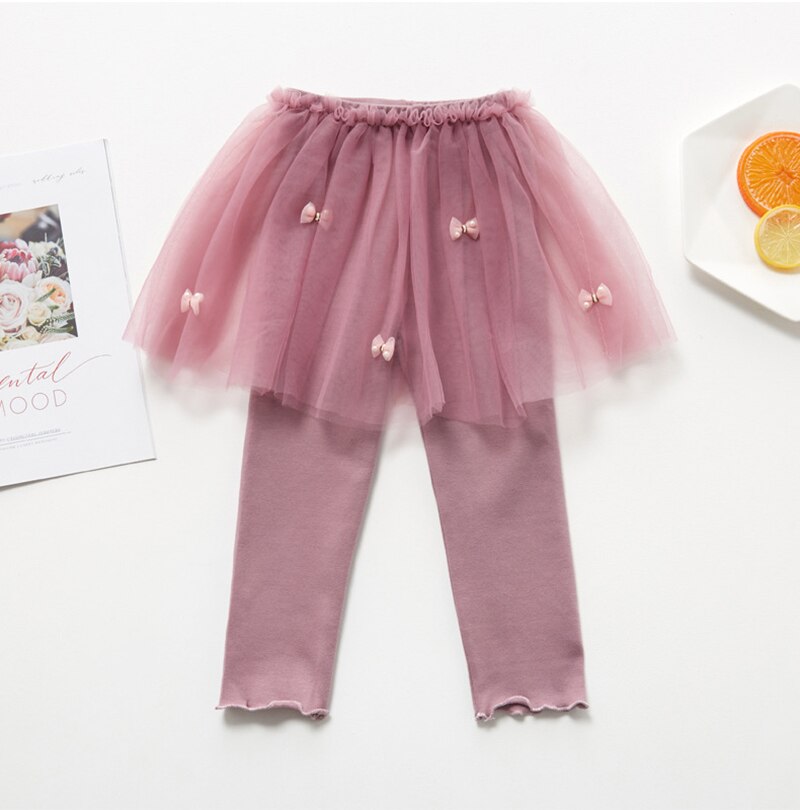 Spring Cotton Baby Girls Leggings Lace Princess Veil Skirt-pants Autumn Children Slim Skirt Trousers for 3-6 Years Kids Clothes: pink purple / 140 fit 130cm-135cm