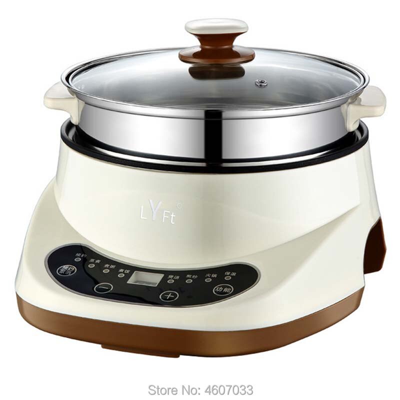 Smart elektrisk gryde multifunktionel madlavning elektrisk stegepande husholdnings-non-stick kollegie risengrød gør damper: Beige med damper / Diameter 24cm