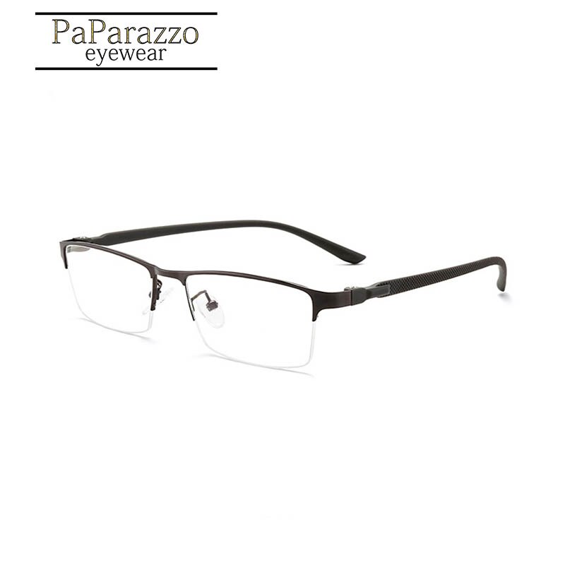 Ultralight Titanium Alloy Myopia Men Glasses Frame Superelastic TR90 Leg Prescription Grade Eyeglass Business Eyewear Half Frame: GUN