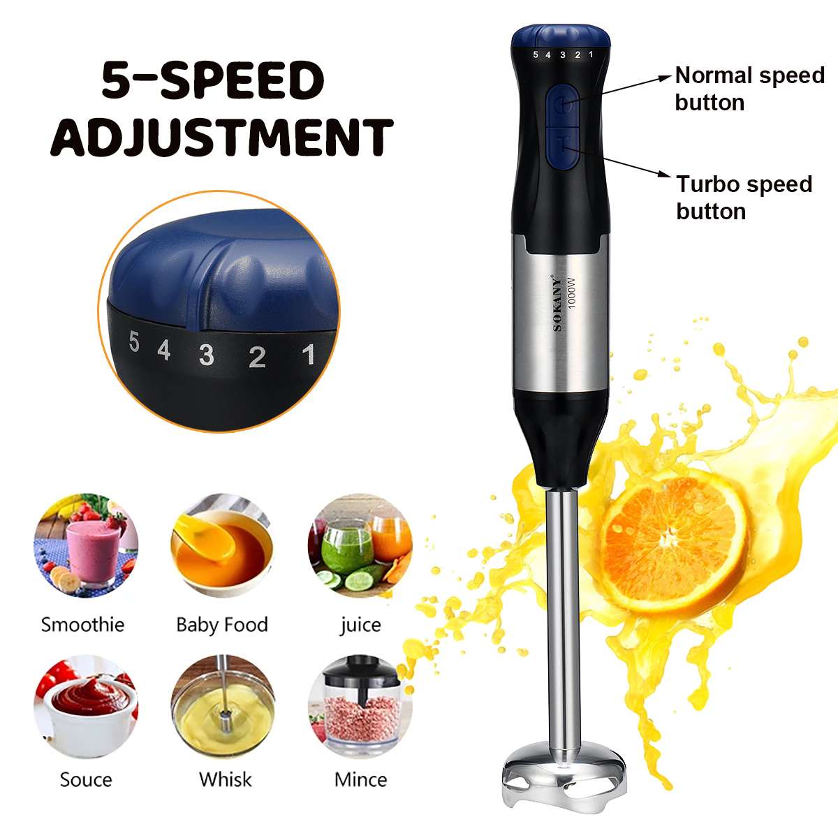 4 In 1 Multi Keukenmachine Rvs Blender 5 Speed Elektrische Stok Staafmixer Ei Garde Mixer Juicer Vlees grinder