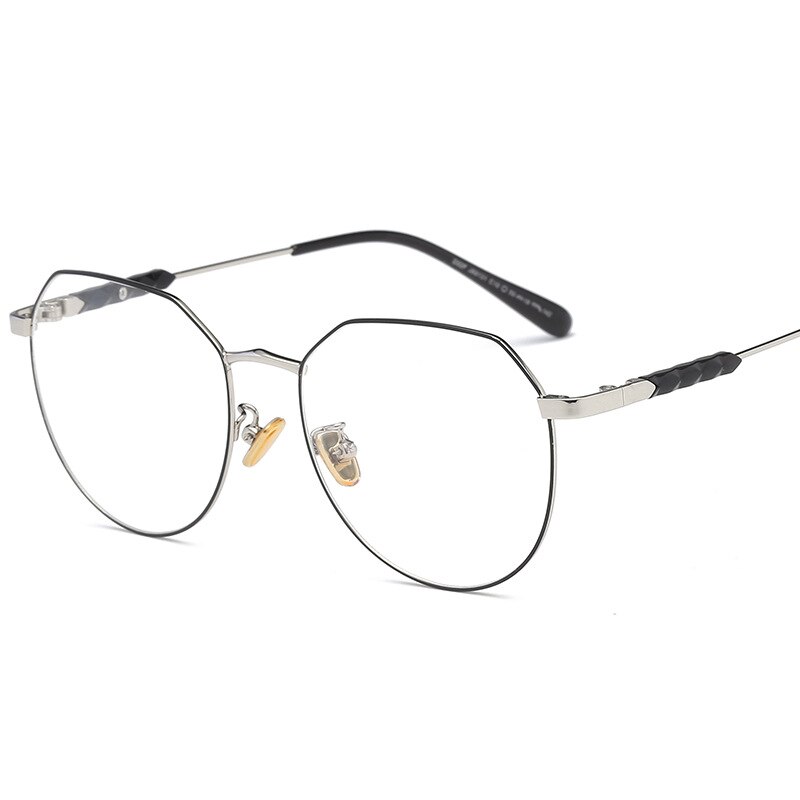 Polygon Student Glasses Frame Women Ultralight Prescription Eyeglasses Men Cat Eye Spectacles Myopia Optical Frame Eyewear: black silver