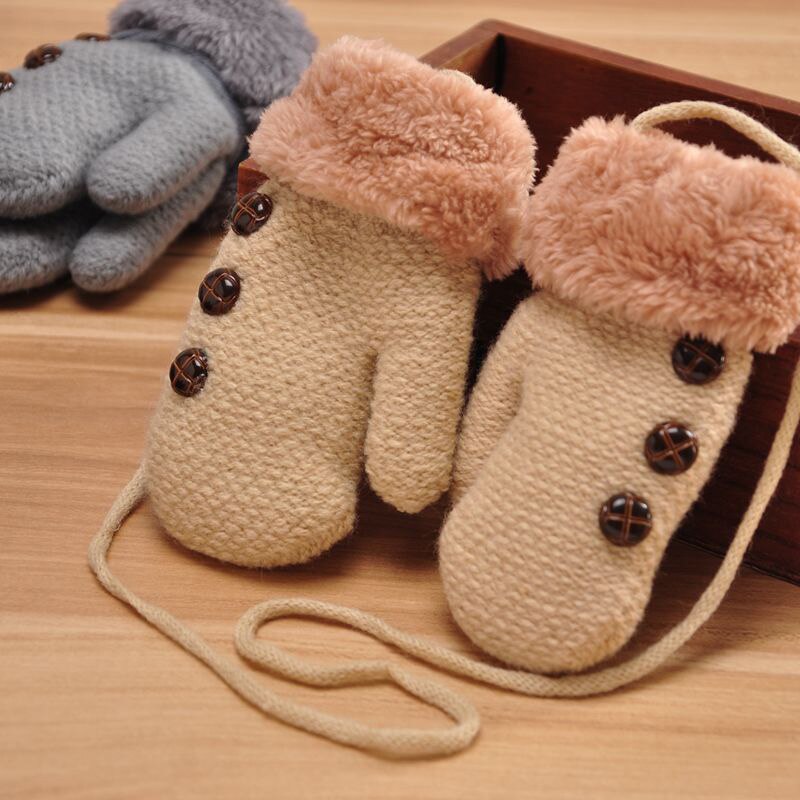 Inverno Caldo Guanti Del Bambino Del Capretto Della Ragazza Del Ragazzo Caldo Guanti Dito Guanti Foglia Corda Pulsante Solido Guanti