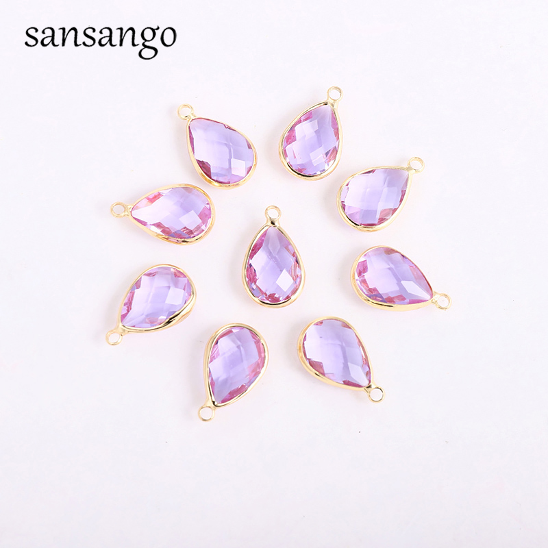 10 unids/lote de dijes de gota de agua, colgantes de aleación de cristal, pendientes DIY, collar para accesorios de fabricación de joyas: Rodio plateado
