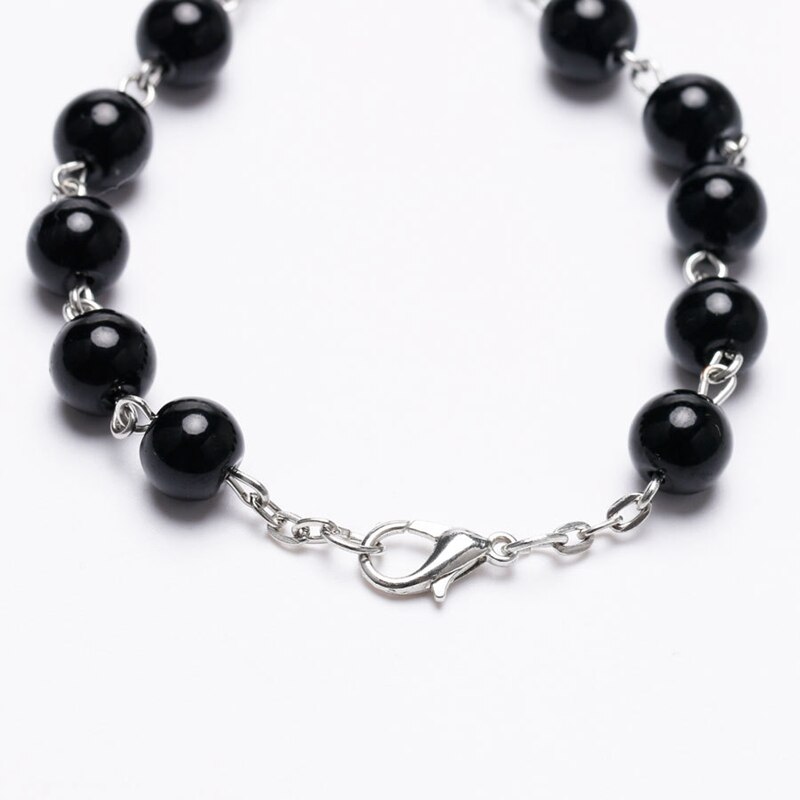 Pulsera de esmalte con cruz de Jesús para hombres, brazalete de cuentas negras con conectores de San Benito, para de Navidad