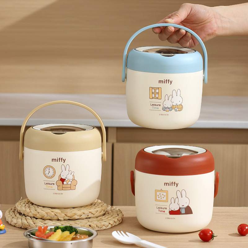 Cartoon Miffy Rabbit Insulated Lunch Box Kawaii Miffy Cartoon Stainless Steel Student Comes with Meal Double Layered Lunch Box