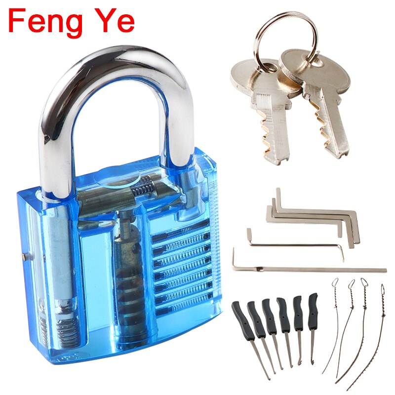 Feng Ye Transparent Visible Pick Cutaway Practice Padlock Lock With Broken Key Removing Hook Kit Extractor Set Locksmith Tool