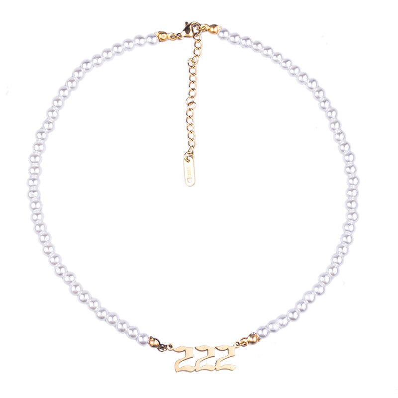 Angel Number Necklaces 111 222 333 444 Imitation Pearl Neckcklace Choker Necklace 888 999 666 Stainless Steel Minimalist Jewelry
