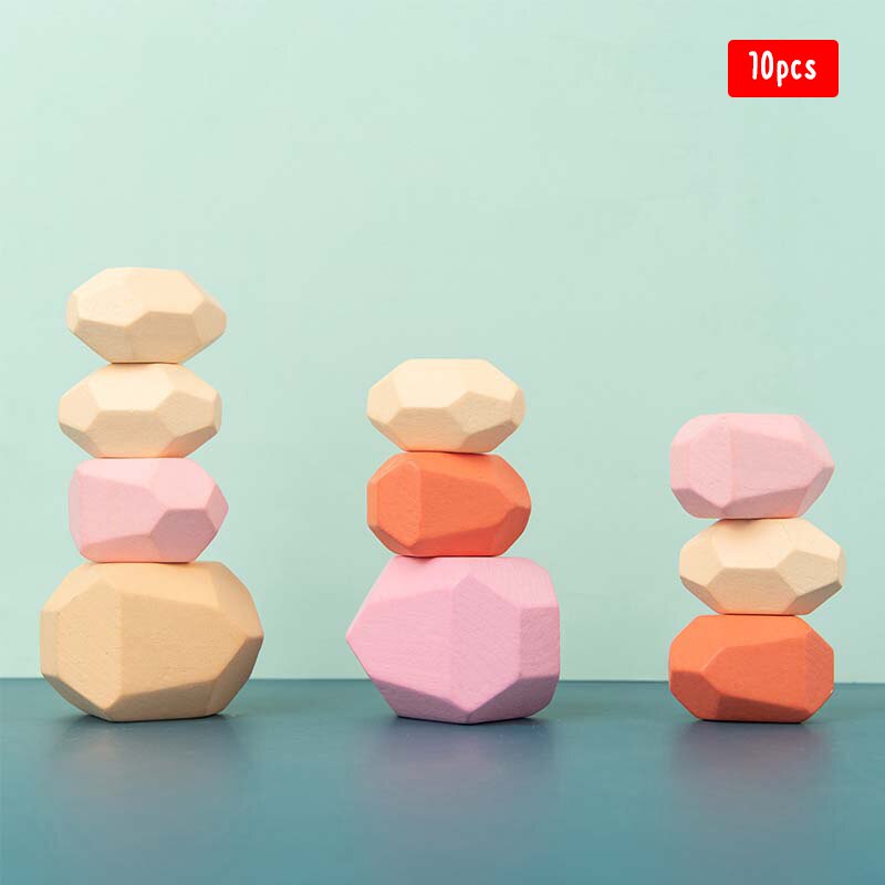 Baby Toy Wooden Colored Stone Jenga Building Block Educational Toy Nordic Style Stacking Game Rainbow Wooden Toy: B 10PCS