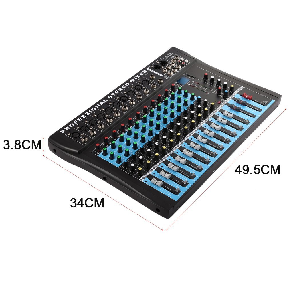 CT12 10 Mono & 2 Stereo Input 12 Channel USB Mixer Console High & Middle & Low 3-bands Vocal Effect Processor