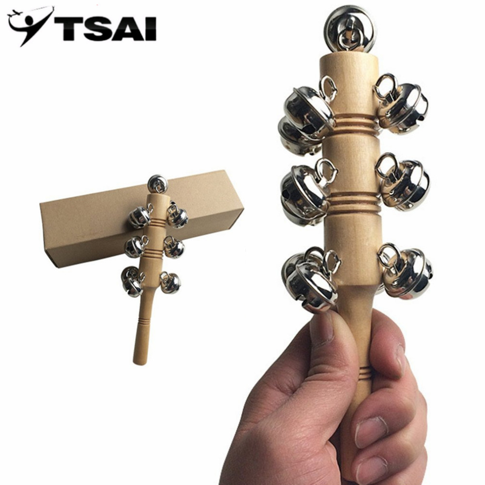 TSAI orff-instrumente holz rassel Art Musical Instrument freundlicher Spielzeug Holzgriff Aktivität Glocke-Stock Shaker Für freundlicher