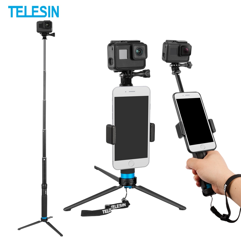 Telesin 6- i -1 aluminiumslegering håndholdt udvidelig monopod selfie stick tripod mount til gopro kamera dji osmo action smartphones