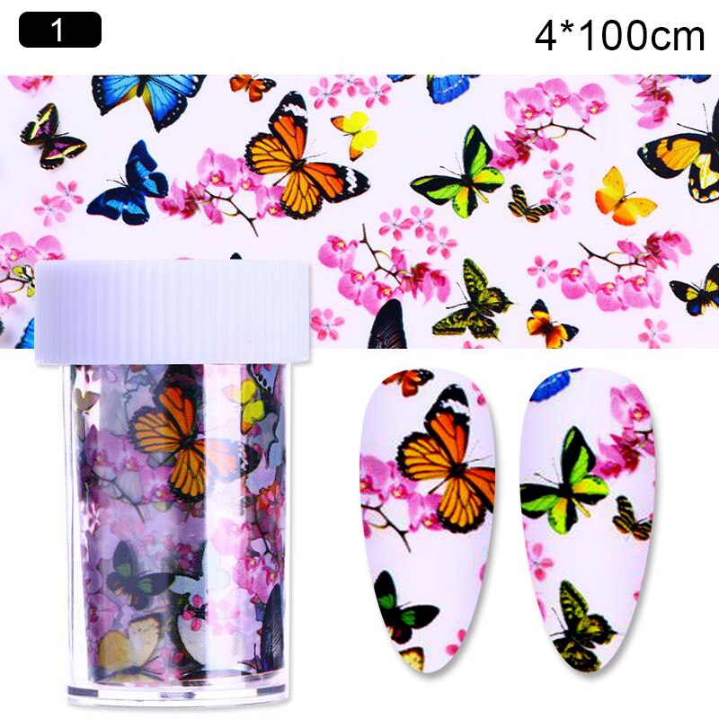 Nail art overføringsfolier sommerfugle blomst nail art overføring klistermærker dias holografiske negle art decals til manicuring diy: 1