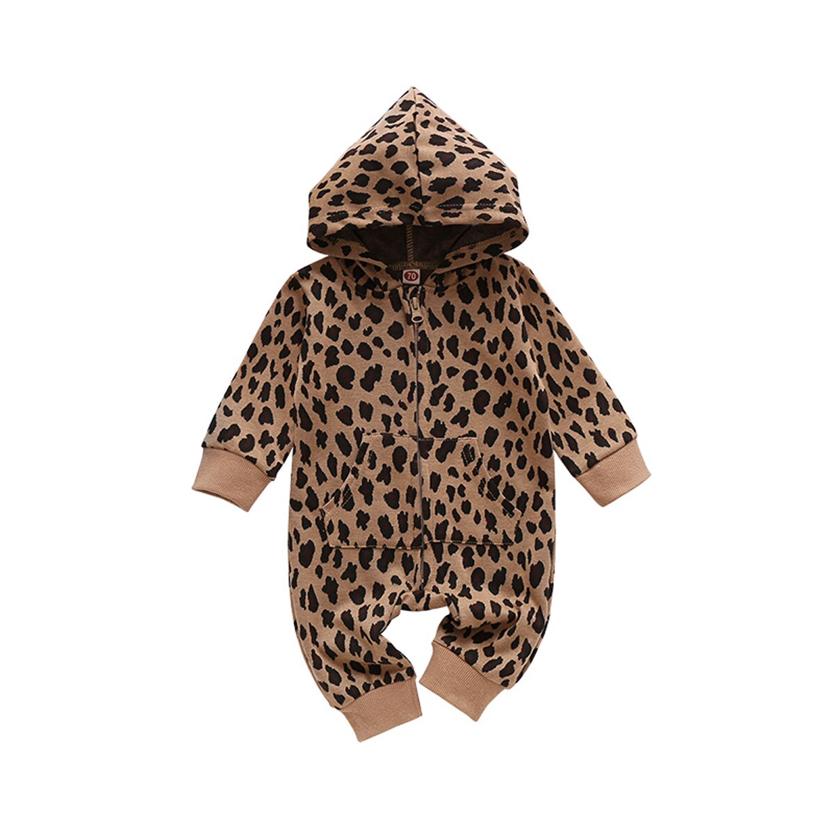 FOCUSNORM Autumn Baby Boys Leopard Rompers 0-24M Long Sleeve Hooded Zipper Jumpsuits Outfits