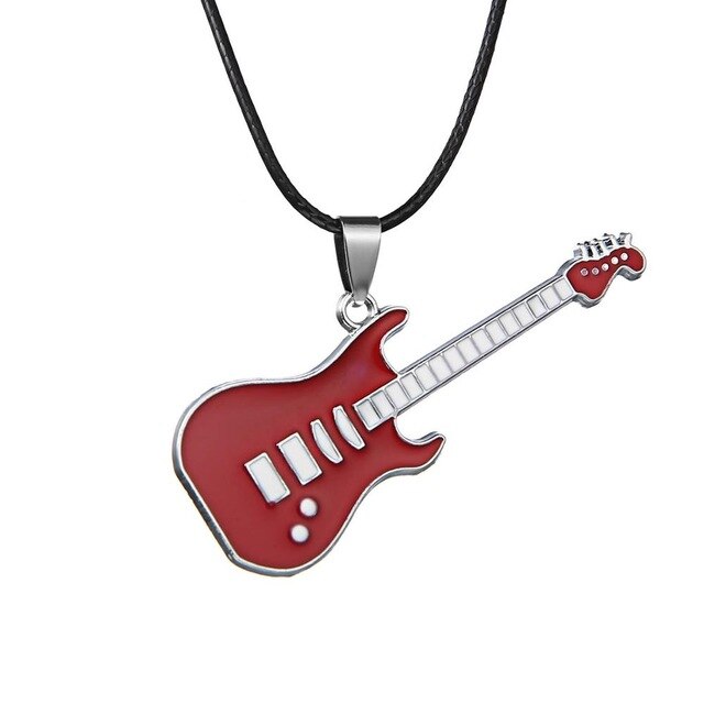 Rinhoo Trendy Leather Chain Guitar Necklace For Men Punk Rock Music Jewelry Stainless Steel Pendant Necklace: Red