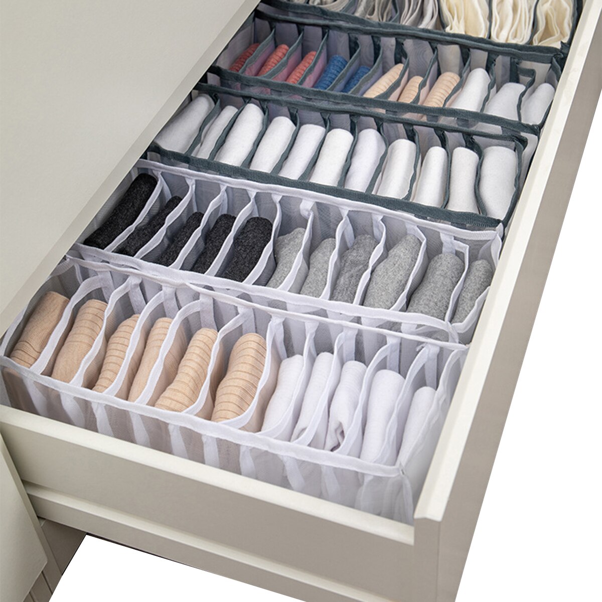 3 Pieces Storage Box Multipurpose Household Storage Box Commodity Shelf for Underwear Socks White/Gray