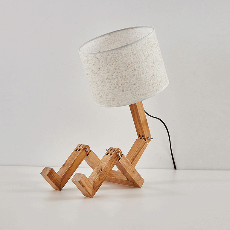 Lampe de Table créative en forme de Robot en bois, lampe de bureau de lecture à la pour étude intérieure, veilleuse décorative nordique moderne pour bureau: WHITE / Prise AU