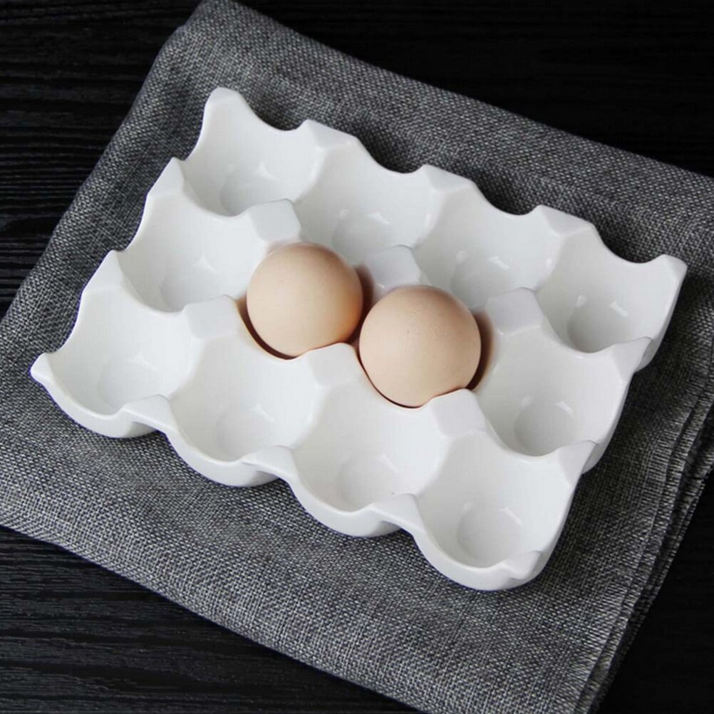 Ceramic 6 Grids Egg Tray Household Kitchen Fridge Fresh Egg Storage Box