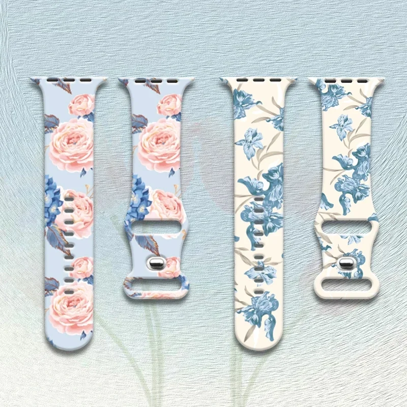 Armband för apple watch ultra band 46mm 49mm 45mm 44mm 42mm 41mm 40mm blommigt sportarmband i silikon, iwatch 10 9 8 7 6 5 4