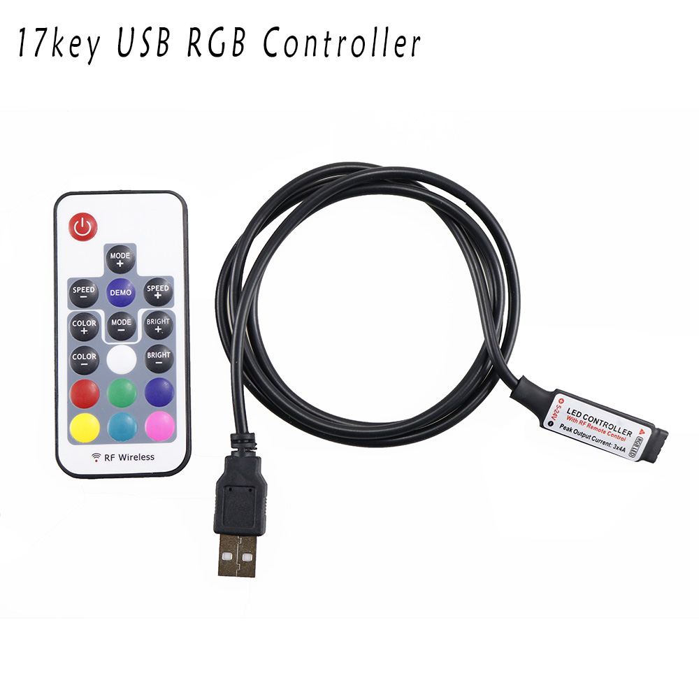 Usb rgb led controller  dc5v dimmer rf trådlös mini fjärrkontroll för rgb 3528 5050 smd led strip tape belysning 5-24v 1 st