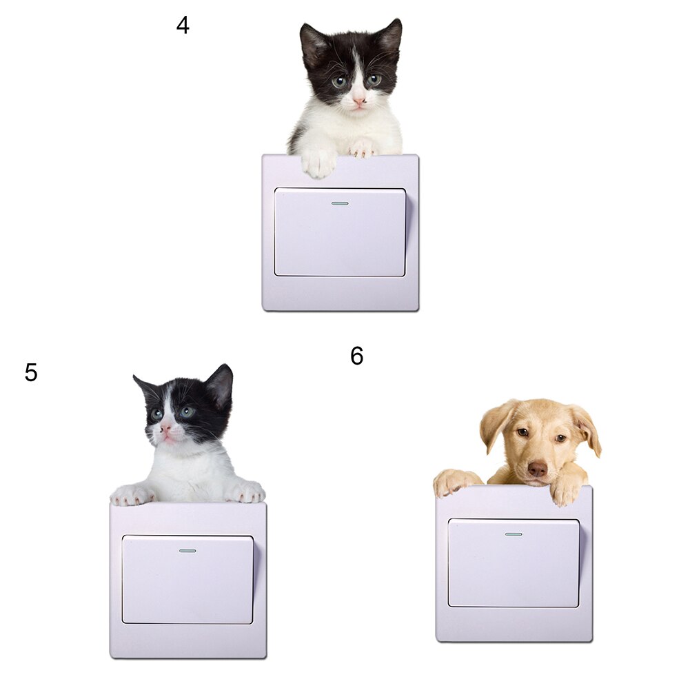 Very cute 3D Cat and Dog Switch stickers PVC Removable Wall Sticker Vinyl for Bedroom living room Home Decor Decals Socket paste