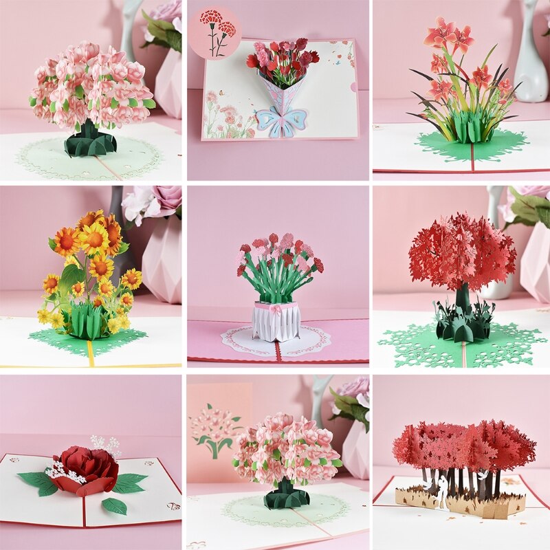 3D Pop-Up Flower Floral Greeting Card for Birthday Mothers Father's Day Graduation Wedding Anniversary