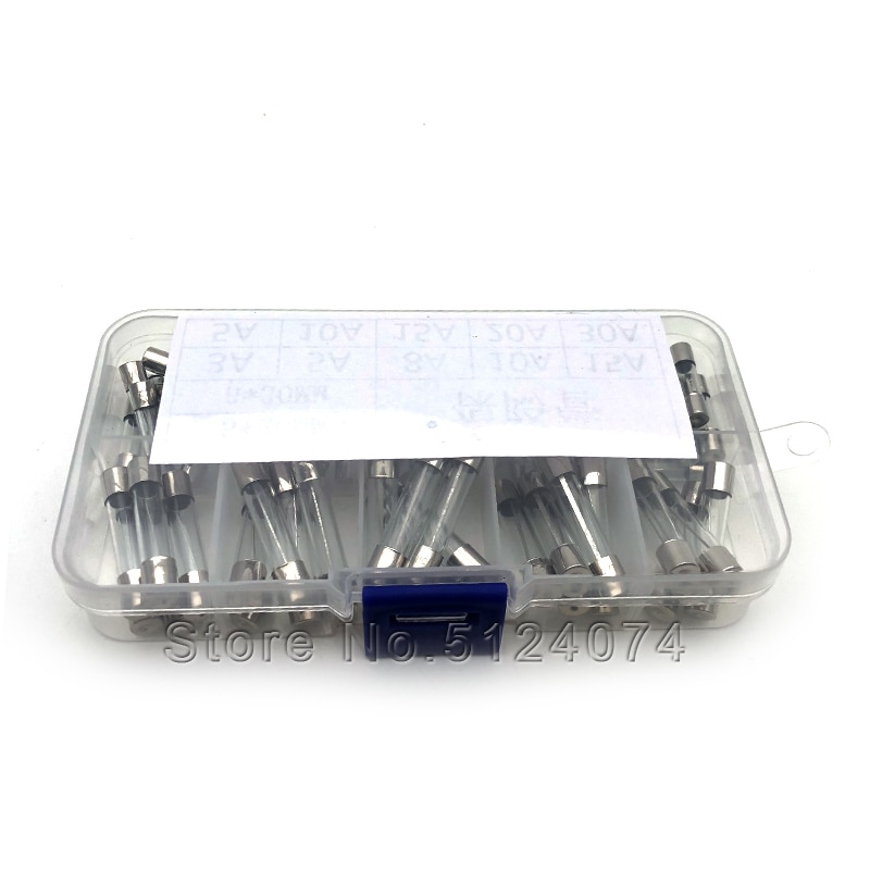 Tube à fusible en verre 250V, lot de 75 pièces, 5x20mm/6x30MM, emballage mixte 3a/5a/8a/10a/15a/20a/30a