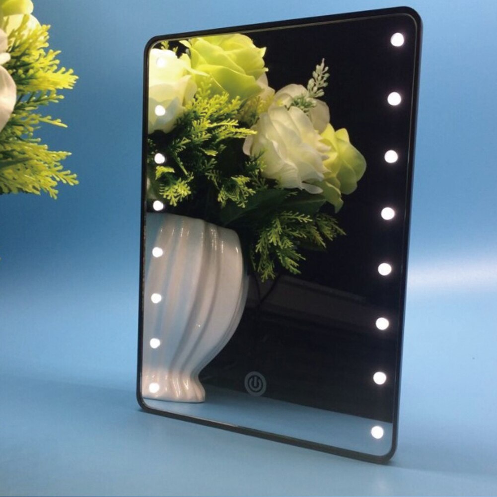 SDOJYKZ Makeup Mirror with 16 LEDs Cosmetic Mirror Switch Battery Operated Stand for Tabletop Bathroom Bedroom Travel