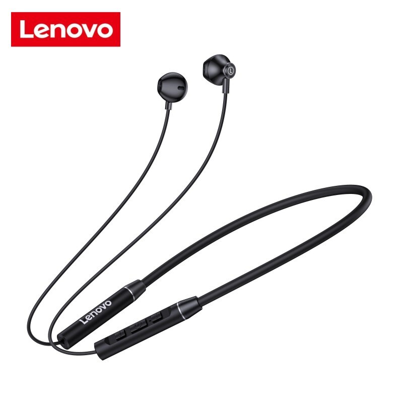 Lenovo-auriculares inalámbricos QE08 con banda para el cuello, cascos con Bluetooth 5,0, HIFI estéreo, deportivos, magnéticos, resistentes al agua, con micrófono: Black