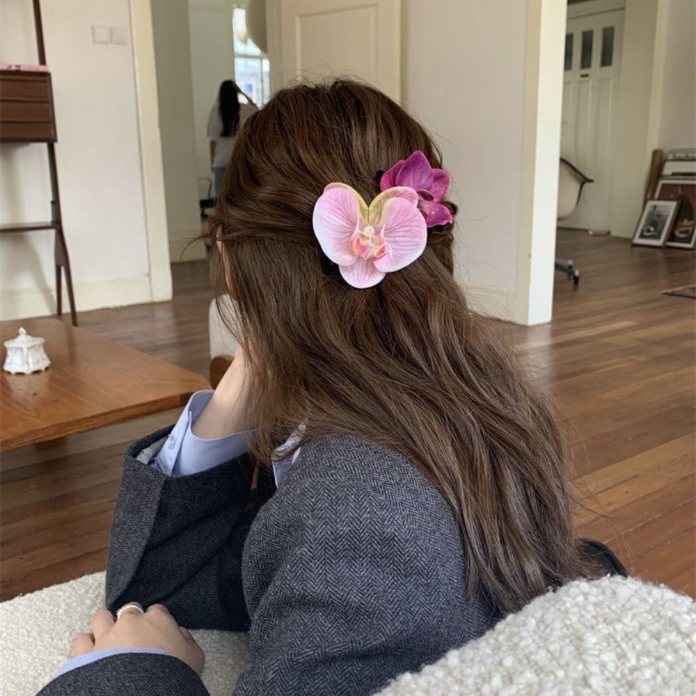 Orchid Butterfly Bow Flower Hair Clips Silk Flower Hairpin Phalaenopsis Pearl Duckbill Clip Hair Accessories for Vacation Photos