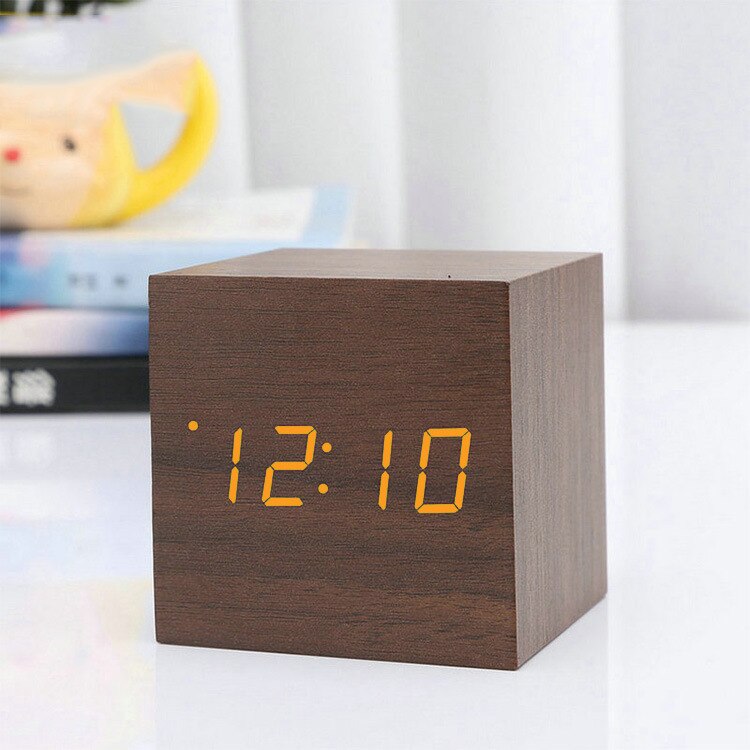 Led træ vækkeur ur bord stemmestyring vågne lys digitalt træ ur alarm usb/aaa powered ure bord boligindretning: S brun hvid