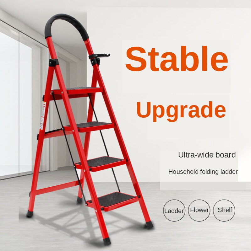 Household Steel Pipe Herringbone Ladder Thick Folding Step Ladder Single Side Ladder Stainless Steel Aluminum Alloy Ladder