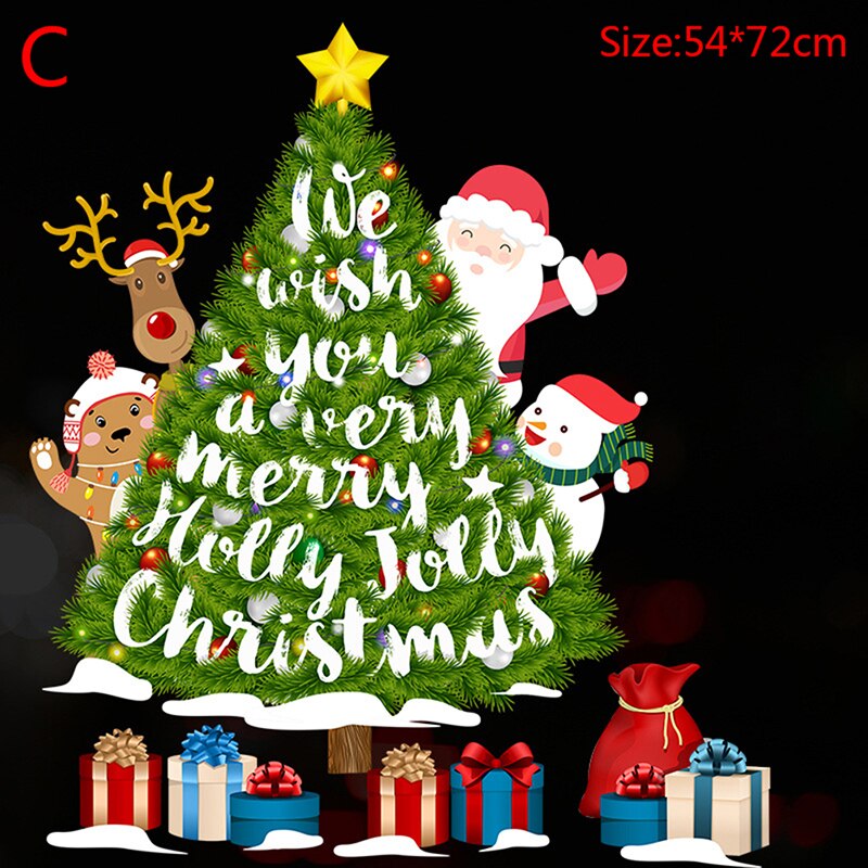 Christmas Stickers Window Glass Stickers Paster round Tube Packaging Glue-Free Electrostatic Christmas Decorations: C