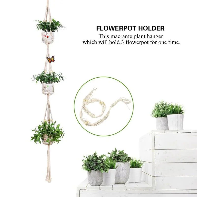 Macrame vægophæng planteophæng planteophæng håndstrikning naturlig snor planteophæng kurv planteholder