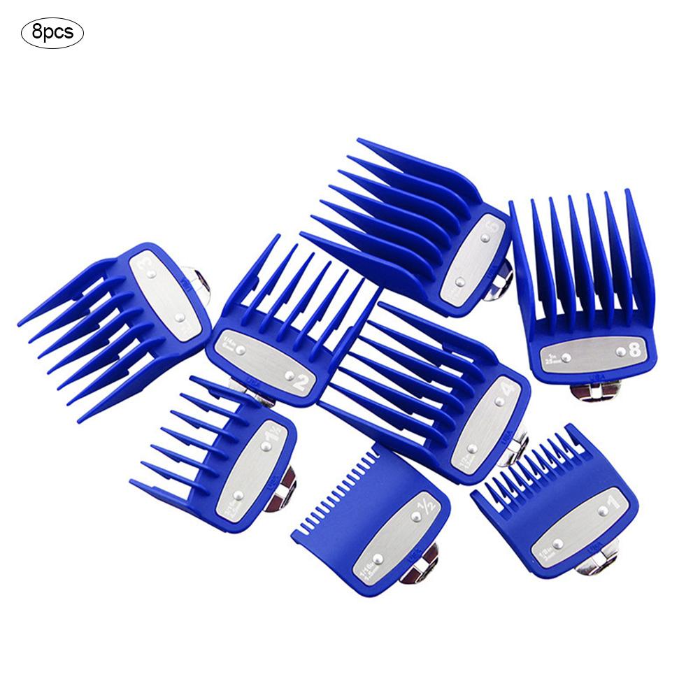 8Pcs Professionele Limiet Kam Snijden Gids Kammen 1.5/3/4.5/6/10/13/15/19Mm Set Fits All Full Size Clippers Kapper Vervanging: Blue