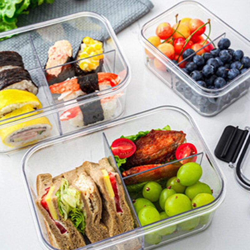 Dividable Lunch Box With Lid Refrigerator Compartment Storage Box Fruit And Vegetable Bento Box Transparent Fresh-keeping Box