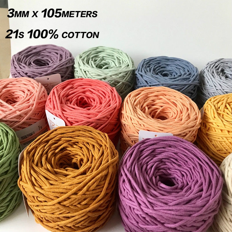 3mm Macrame Cord Yarn 100% Cotton Braided Rope Waving Twisted-Cord For DIY Crafts Knot Handbags Wall Hanging Plant Hanger Pillow