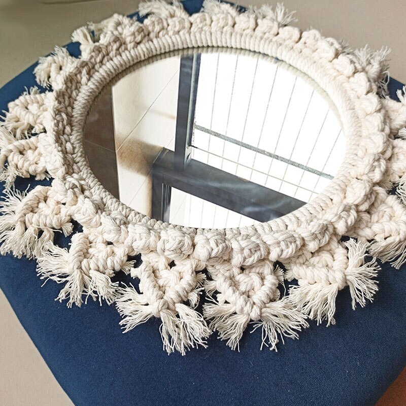 Espejos bohemios decorativos para colgar del sol en la pared, para dormitorio, decoración de pared hecha a mano de macramé, espejo grande, decoración para la habitación del hogar
